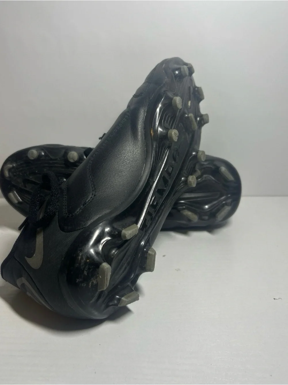 Nike Black Tiempo Soccer Cleats with Silver Swoosh